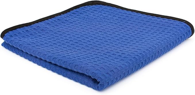 The Rag Company - Dry Me A River - Professional Korean 70/30 Blend Microfiber Waffle-Weave Drying & Detailing Towels, Soft Suede Edges, 390GSM, 20in x 40in, Royal Blue (2-Pack)
