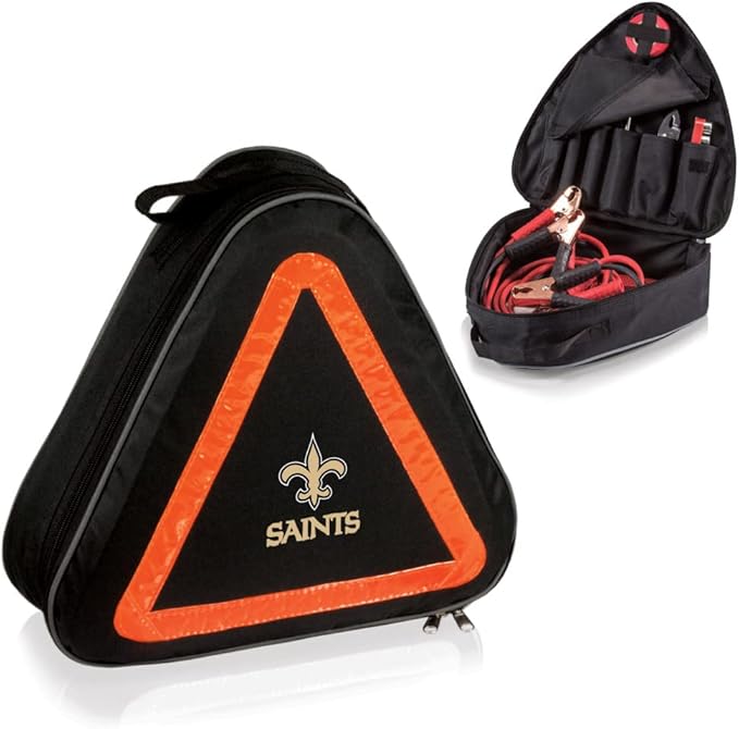 PICNIC TIME NFL Roadside Emergency Car Kit, Auto Vehicle Safety Road Side Assistance with Jumper Cables and Car Tool Kit, (Black with Orange Accents)