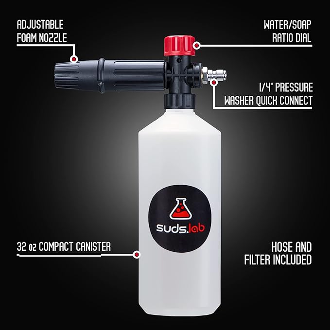 Suds Lab F2 Super Wash Foam Cannon, Adjustable Foam Nozzle, Quick Connect to any Pressure Washer, Clean Dirt and Dust, Home Car Washing