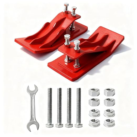 2Pcs Tractor Bucket Attachment, High-Visibility Red Tractor Bucket Edge Protector, Skid Steer Attachments with 10mm Steel & Anti-Skid Dual Bolt Lock