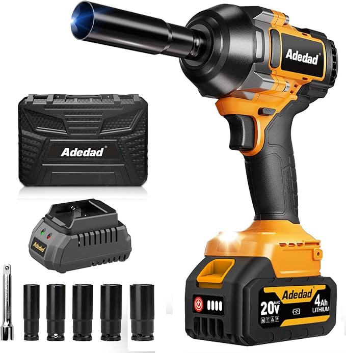1000N.m Cordless Impact Wrench 1/2 inch,20V 740ft-lbs High Torque Impact Gun with 4.0 AH Battery,Sockets and Case,Brushless Power Impact Driver for Automotive and Heavy Duty Use