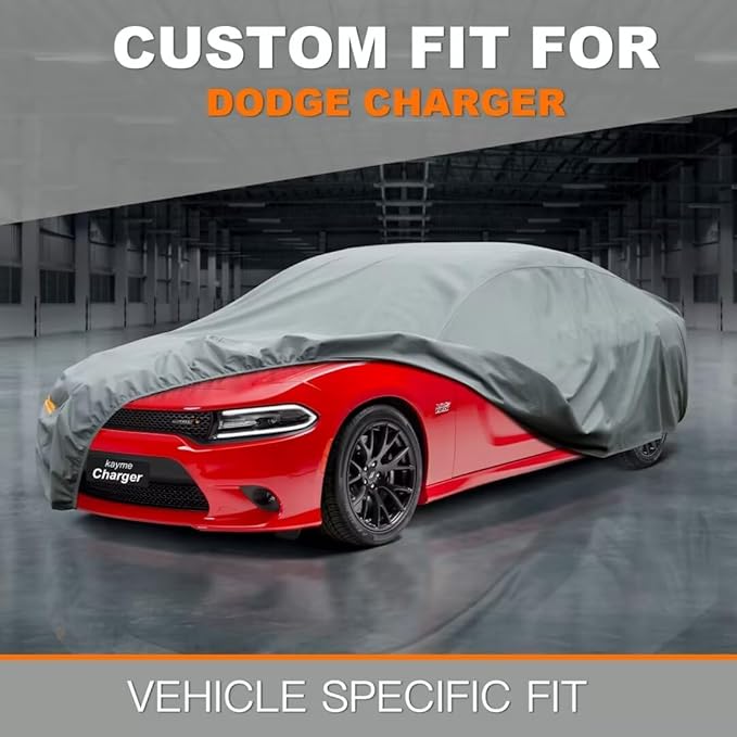 Kayme Heavy Duty Car Cover Custom Fit Dodge Charger (2006-2025), Waterproof All Weather for Automobiles, Full Car Cover - Sun, Rain & UV Protection