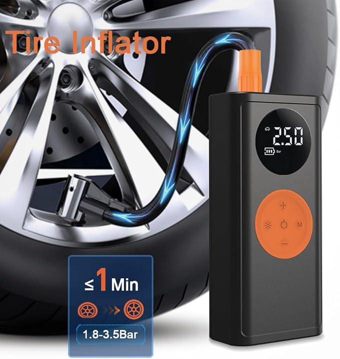 Tire Inflator Portable Air Compressor-150PSI Cordless Air Pump with Digital Tire Pressure Gauge,LCD Display & LED Light,for Car,Bike,Motorcycle, E-Bike,Ball