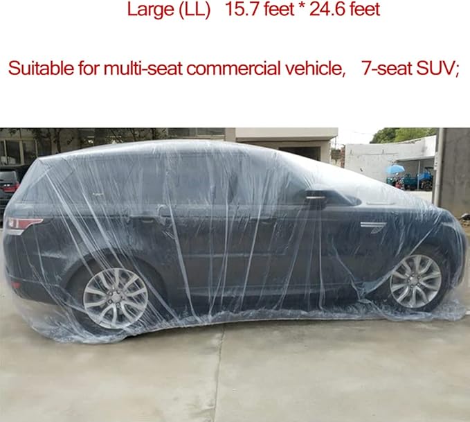 LuliKa 3 Packs Disposable Car Cover Clear Plastic Car Cover Universal Rain Dust Garage Cover with Elastic Band Large (15.7FT x 24.6FT)…