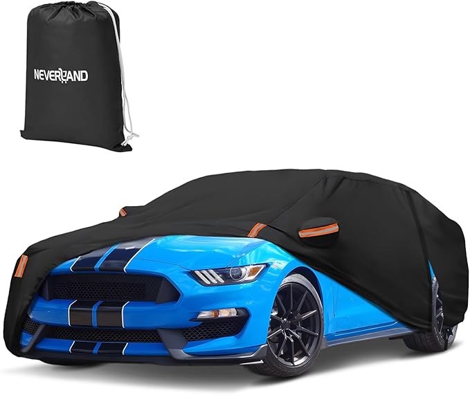 Car Cover Custom Fit for Ford Mustang 1994-2026, Outdoor Waterproof All Weather Heavy Duty Full Exterior Cover for Sun Rain Snow UV Dust Protection with Door Zipper