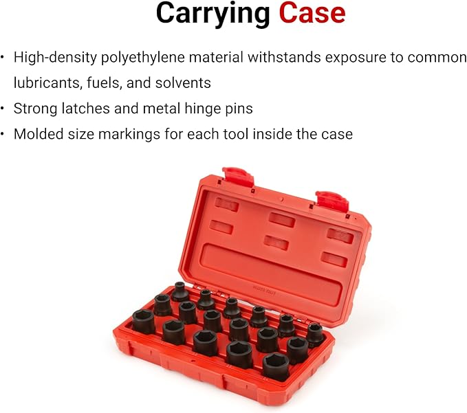 TEKTON 1/2 Inch Drive Shallow 6-Point Impact Socket Set with Case, 17-Piece (8-24 mm) | SID92321