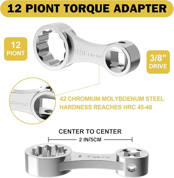 Torque Adapter Set, 12 pcs SAE 12 Point Torque Adapter Extension Set, 3/8" Torque Wrench Adapter with 5/16", 3/8", 7/16", 1/2", 9/16", 5/8", 11/16", 3/4", 13/16", 7/8", 1/2''+1/4'' Adapter