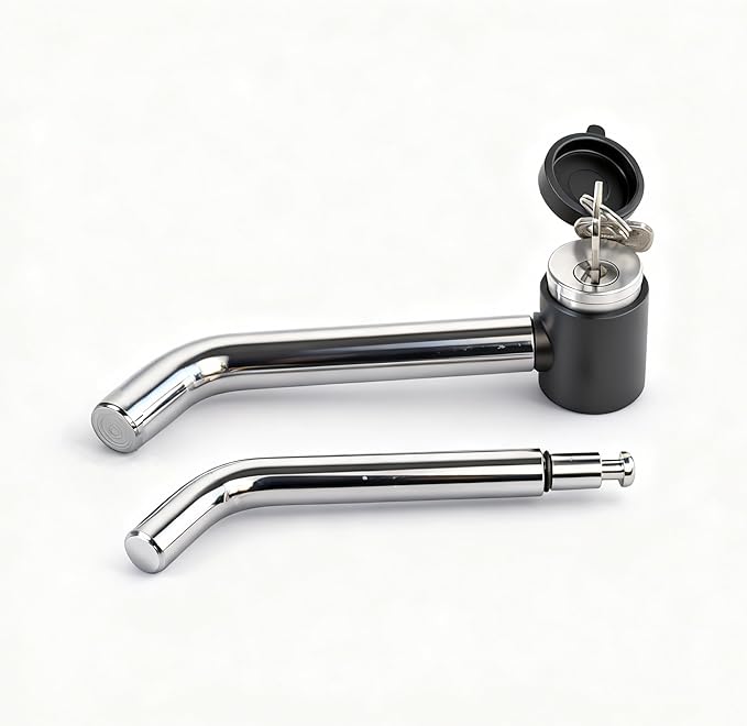 TOPTOW 63530 Trailer Hitch Receiver Lock, Right Angle Dual Pins 1/2" & 5/8" Diameter, Heavy Duty Bent Locking Pin, Chrome