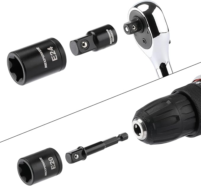 MIXPOWER 32PCS Torx Bit Socket Set, 14 Star Bits (T8-T70)& 13 E-Torx Sockets (E4-E24), CR-V & S2 Alloy Steel