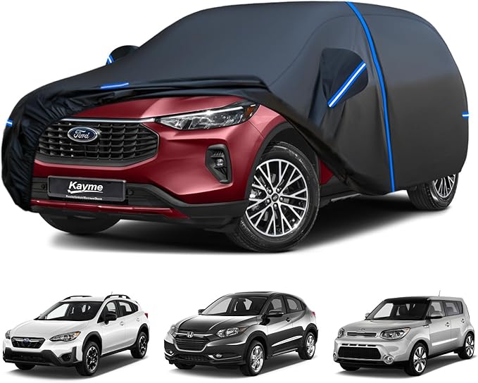 Kayme SUV Car Cover Custom Fit for Ford Escape, Honda HR-V HRV, Kia Soul, Subaru Crosstrek, Windproof Upgraded & 100% Waterproof. All-Weather Full Exterior Cover Sun Snow Protector with Door Zipper.
