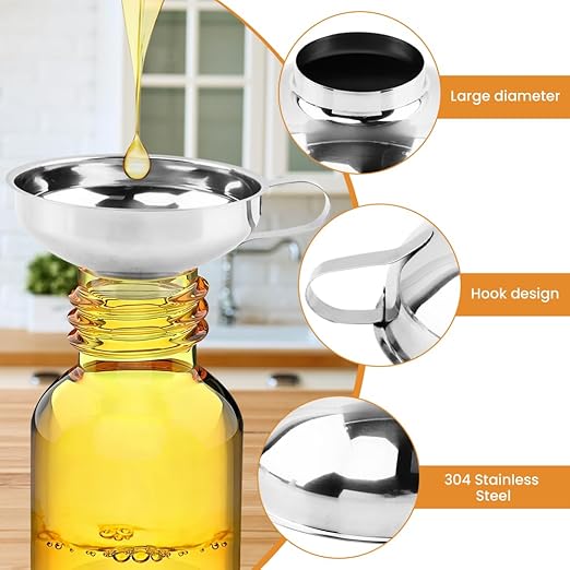 6Pcs Stainless Steel Canning Funnels Set, Wide Mouth Food Canning Funnels for Regular Mason Jar, Kitchen Large Cannin-g Supplies Kit for Filling Bottle(Color:Silver)