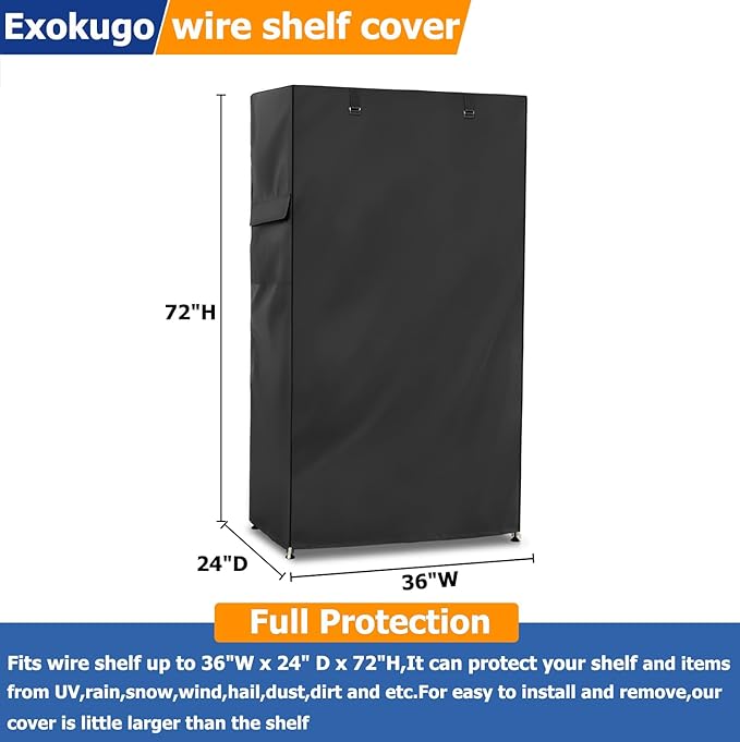 Wire Shelf Cover,600D Heavy Duty 100% Waterproof Shelf Covers for Wire Shelving,Outdoor Storage Shelves Cover for Metal Rack,36" W x 24" D x 72" H,Black