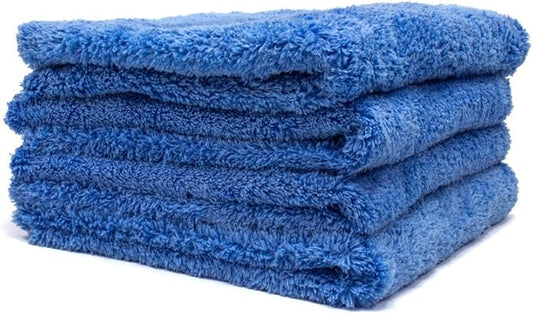Autofiber Korean Plush Premium Edgeless Microfiber Detailing Towels - Pack of 4, Blue (16 inch x 16 inch)