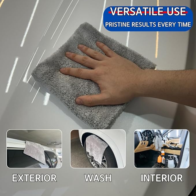Microfiber Car Towels 16x16in - 6 Pack, 500gsm - Ultra-Absorbent, Lint-Free, Scratch-Free Cleaning & Detailing Cloths for Cars and Automobiles (Grey)