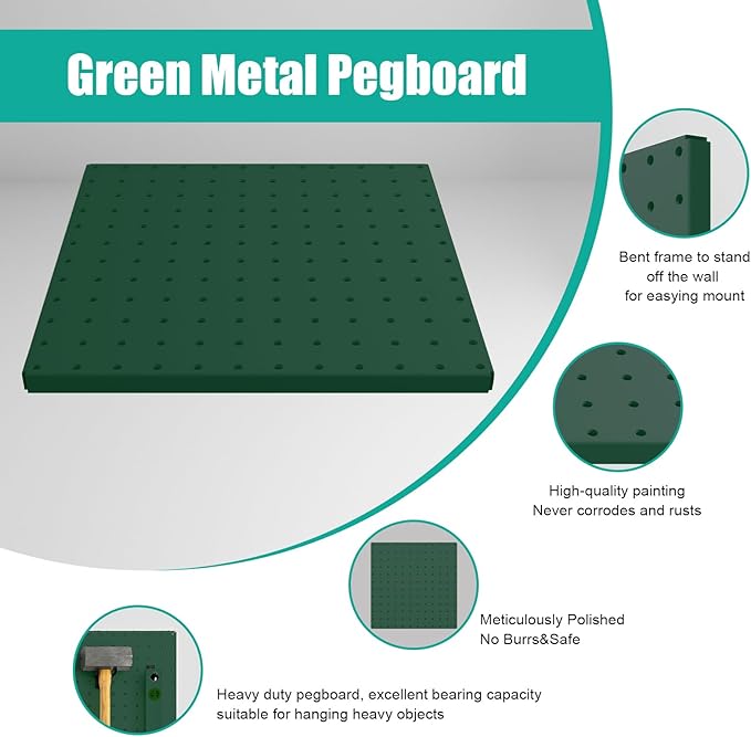 PegBoard, 68PCS Heavy Duty Metal Pegboard with Hooks, Heavy Duty Peg Board for Walls Home, Garage Tool Storage, Workbench, Craft Room, Kitchen