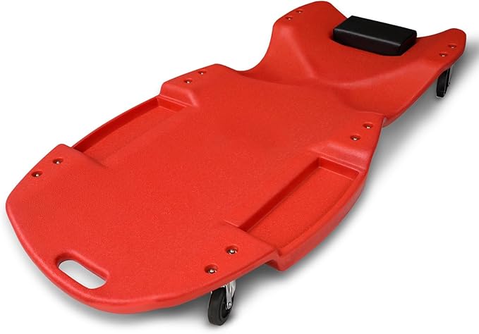 Magshion Rolling Garage Creeper with Padded Headrest, Shop Creeper 46.5" Mechanic Cart with Double Tool Tray and 6 Casters, Lightweight Floor Creeper Automotive Creeper - 440 lbs Capacity (Red)