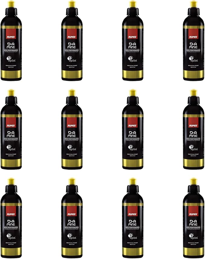 RUPES 9.DAFINE250 Pack of 12 Yellow 250 ml D-A Fine High Performance Fine Polishing Compound for Car Detailing & Removing Scratches | Light Defect Removal | Reduces Oxidation and Removes Swirl Marks