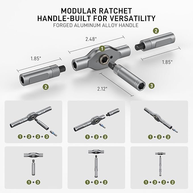 Ratchet Screwdriver Set, 42 in 1 Magnetic Ratcheting Screwdriver Set with T Handle, Multi Bit Screwdriver Kit with Case for Electronics, Furniture, Bicycle & DIY Repair, Army Green