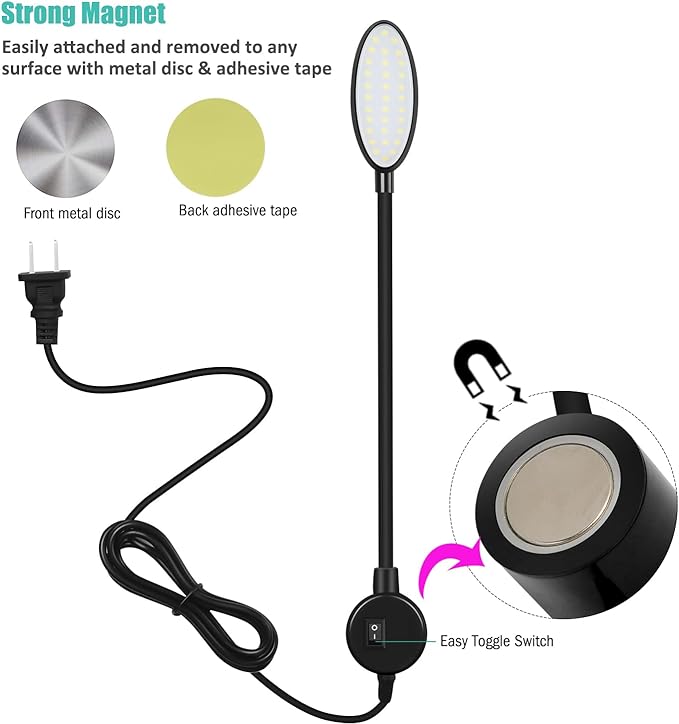 Magnetic LED Work Light, AMAZING POWER Dimmable Sewing Light with Flexible Gooseneck for Workshop Sewing Machine Workbench Lathe Drill Press