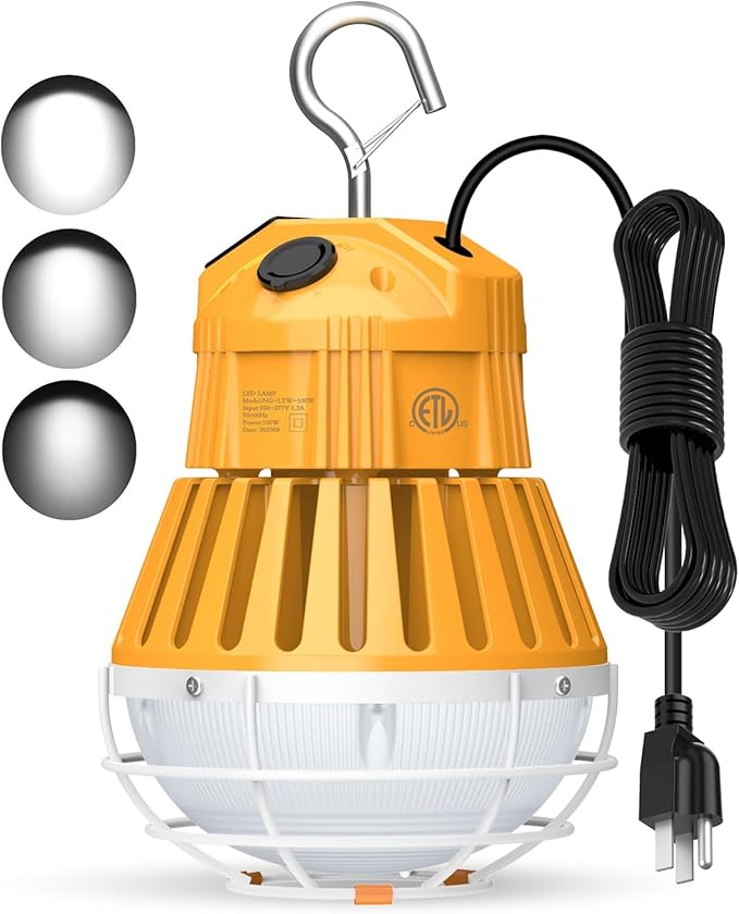 LED Temporary Work Light 80W/64W/48W, 12000LM 5000K Portable Work Lamp Fixture Daylight Construction Work Light Portable for Barn Garage Lighting, Temporary Plug in Work Lights Input 100~277VAC