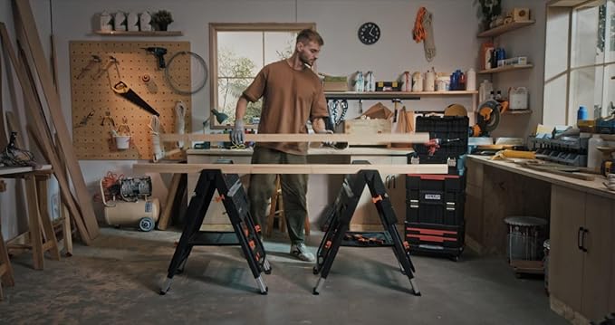 Anyyion Work Bench,2-in-1 Folding Work Table and Sawhorse, 31" W x 25" D x 28”-31" H,Easy Setup Portable Workbench, 4pcs Clamps, 2pcs Bench Dogs