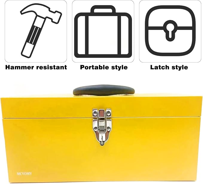 16" Large Tool Box Organizer Portable Metal Toolbox Locking Tool Box Fishing Tackle Box Metal Took box Organizer for Household Warehouse Tools Storage