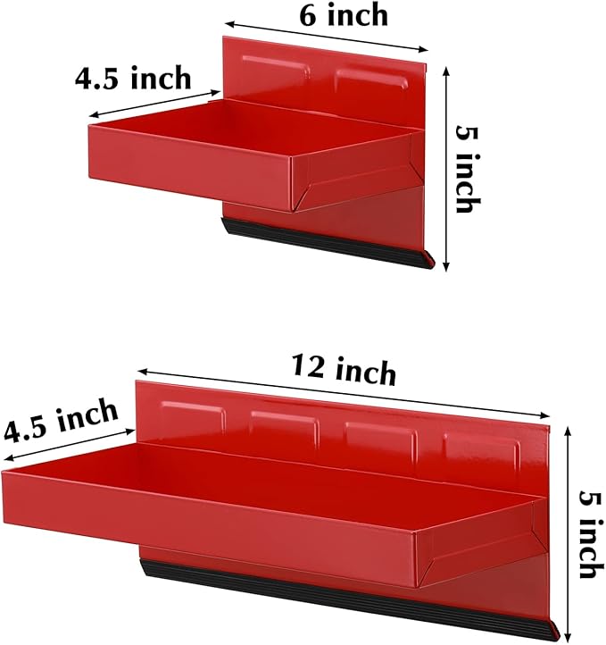 EMENTOL 4PCS Magnetic Tool Shelf Set, Tray, Paper Towel Holder, for Tool Organizer, Magnets Any Metal Surface, Red