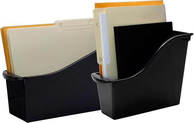 Storex Large Book Bin - Interlocking Plastic Organizer for Home, Office, and Work Space - Black, 6-Pack (70109C06C)