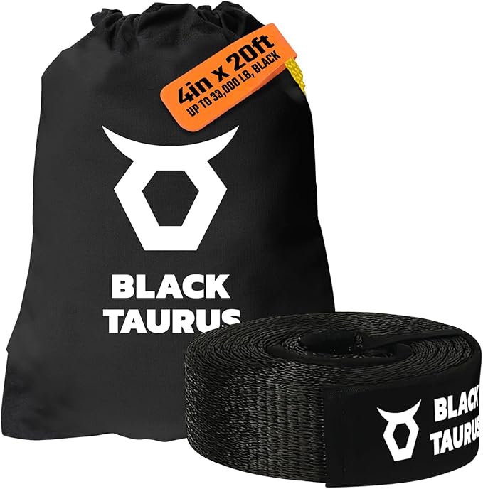 4" x 20 ft Elastic Snatch Strap – 33,000-lb Heavy-Duty Off-Road Kinetic Tow Strap, 100% Nylon with 20% Stretch & Reinforced Loops for Jeep, Truck, UTV/4x4 Vehicle Recovery (Black)