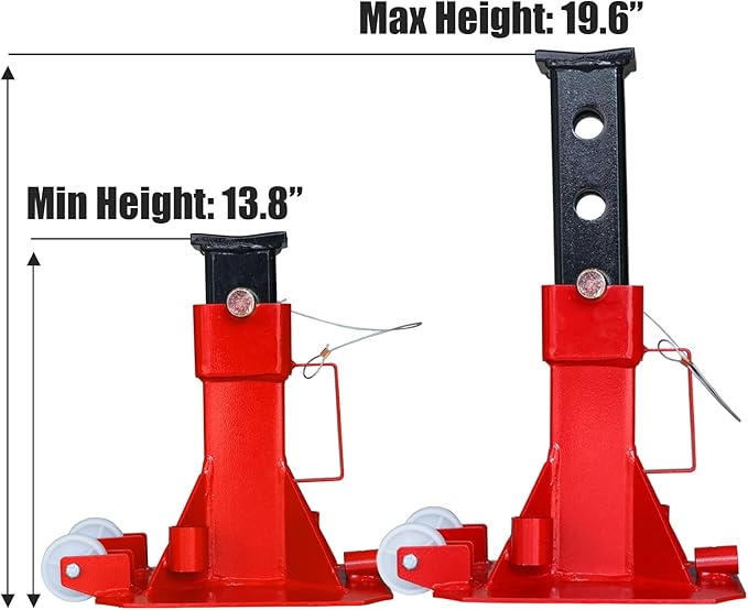 Torin ATZ220006PB Heavy Duty Jack Stands: Pin Style Jack Stand with 2 Casters and Handle, Easily Portable Car Stand for Car SUV, Truck and Pick Up, 22 Ton (44,000 lb) Capacity, Red