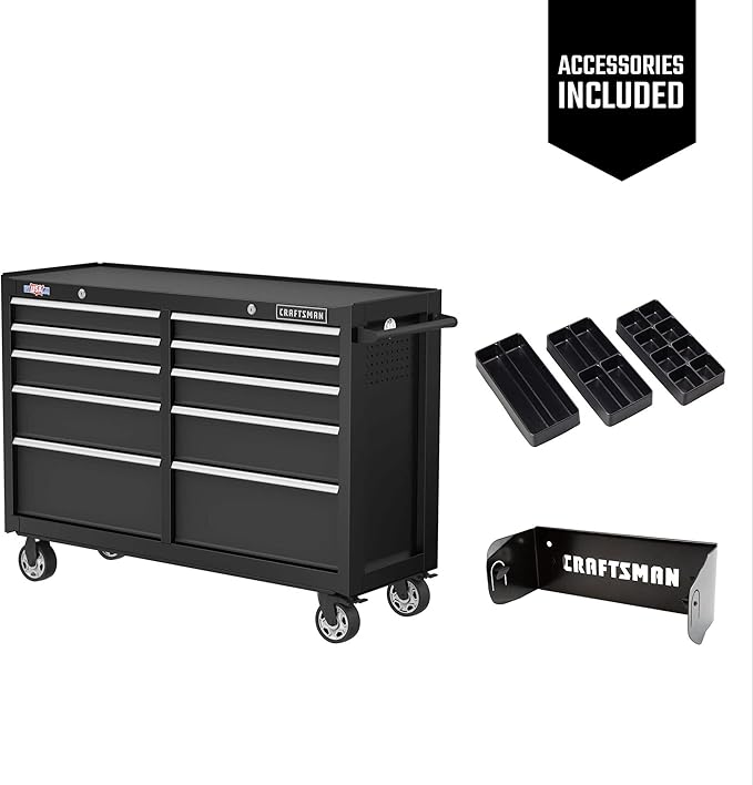 CRAFTSMAN S2000 52" Tool Chest, 10-Drawer Rolling Tool Storage Cabinet with Tray and Holder, Black (CMST352102BK)