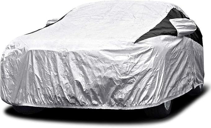 Titan Premium Multi-Layer PEVA Car Cover for Hatchbacks 165-181". Waterproof, UV Protection, Anti-Scratch Protective Lining, Driver-Side Zippered Opening. Fits Prius, Focus, Civic and More.
