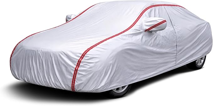 Car Cover for Compact Sedan, 6 Layers Full Exterior Covers Universal Fit for Nisan Sentra, VW Jetta, Hyundai Elantra, Toyota Corolla, Honda Civic, Fit Sedan Length 175-185 inchs
