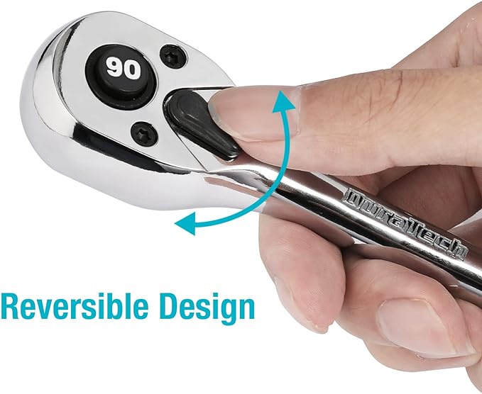 DURATECH 1/2-Inch Drive Ratchet, 90-Tooth Quick-release Ratchet Wrench, Reversible, Cr-V Made, Full Polished, Stocking Stuffers for Men Women Gifts for Men Gifts for Women