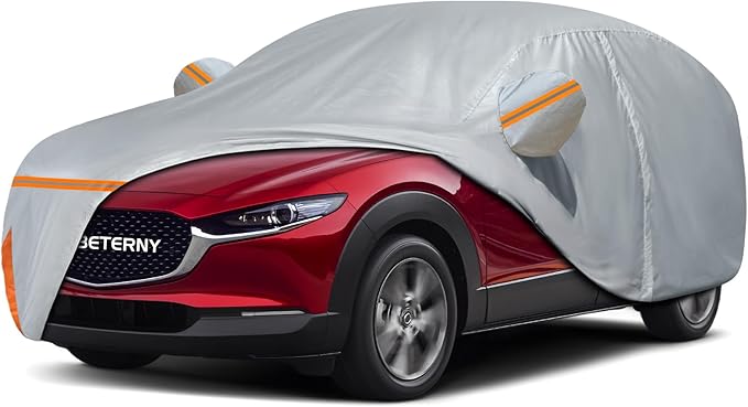 Car Cover for 2020-2025 Mazda CX-30, Waterproof Custom-fit All Weather Sun Rain UV Snow Wind Protection Outdoor CX30 Full Car Cover with Door Zipper & Cotton Lining-Grey