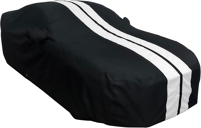 SR1 Performance USA Ultraguard Plus Mustang Car Cover 2005–2026 - Custom Fit Ford Mustang, Water Resistant Breathable 300D, Indoor/Outdoor UV Weather Protection (Black with Gray Stripes)
