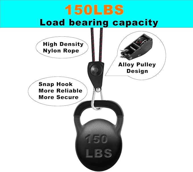 Rope Tie Downs, 1/4" (6mm) Adjustable Ratchet Straps(2pcs, 12ft/Pack), Rope Pulley System for Kayak Fixation, Freight Transportation, Trucks, Tents, Hanging Plants and Various Tie-Down Uses