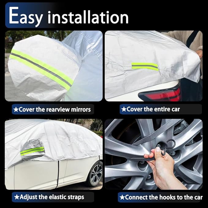 Half Car Cover Car Cover for Sunshade Half Car Body Cover Snow Cover Waterproof Universal Silver with Cotton (Sedan)