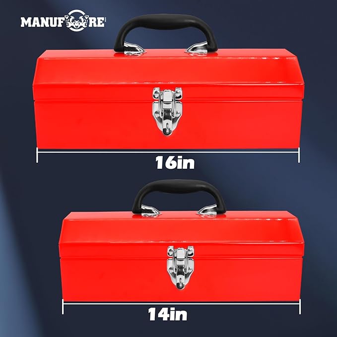 MANUFORE 14" Metal Tool Box Lightweight and Sturdy Storage Box Made of Heavy Steel and Nicely Finished and Painted