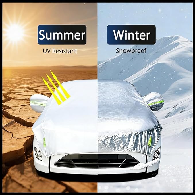 Half Car Cover Car Cover for Sunshade Half Car Body Cover Snow Cover Waterproof Universal Silver with Cotton (Sedan)