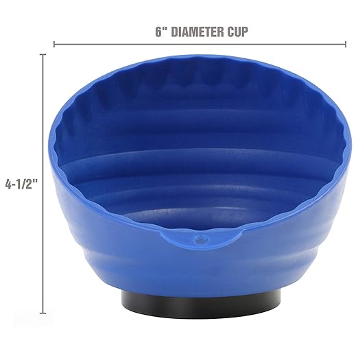 OEMTOOLS 25334 Blue Magnetic Nut Cup, Curved Magnetic Parts Tray Holds Up to 5 Pounds, Attaches To Metal Surfaces, Multi-Use Nuts And Bolts Organizer Made From Durable ABS Plastic