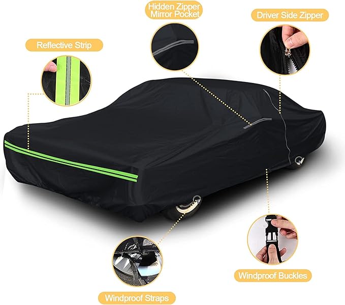 Waterproof Car Cover Replace for Cadillac DeVille 1964-1984 Sedan Coupe, 210T All Weather Car Covers with Zipper Door for Snow Rain Dust Hail Protection