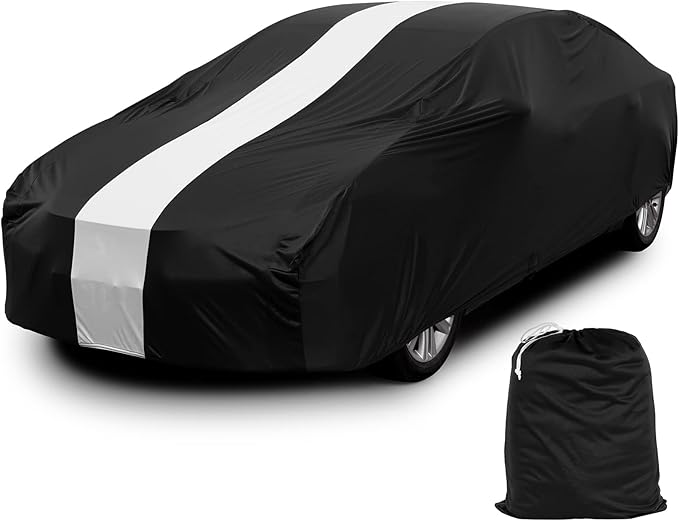 Favoto Dustproof Car Cover Indoor - Sedan Stretch Cover Universal Fit 177-193 Inch Inside Protection Full Car Cover with Storage Bag Breathable Windproof All-Weather Auto Vehicle Cover