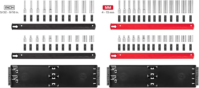 TEKTON 1/4 Inch Drive Shallow and Deep 12-Point Socket Set with Rails and Trays, 50-Piece (5/32-9/16 in., 4-15 mm) | SHD90216