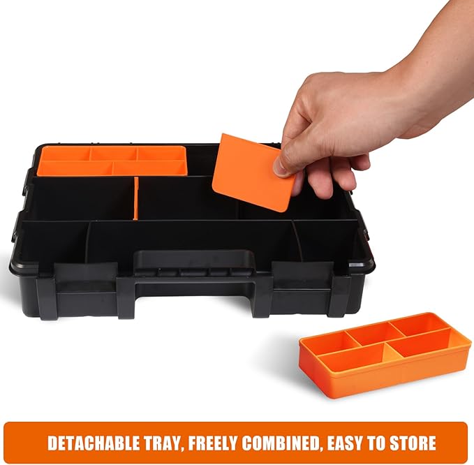 Torin AG421B Hardware & Parts Organizers: 4 Piece Versatile And Durable Storage Toolbox for Bolts, Screws, Nails, Nuts and Small Hardware, Black/Orange