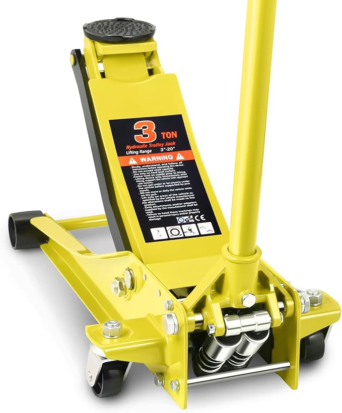 PM PERFORMOTOR Low Profile Hydraulic Trolley Service/Floor Jack, 3 Ton (6000 lbs) Capacity, Lifting Range 3"-20",Yellow,PM-TOL-FJ30-YL