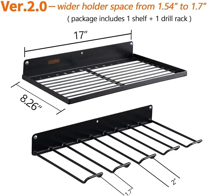 UU-Major Power Tool Organizer with Charging Station,Drill Holder Wall Mount,Garage Storage Shelves for Organization and Storage,Heavy Duty Pegboard Wall Organizer Set Solid Metal Black