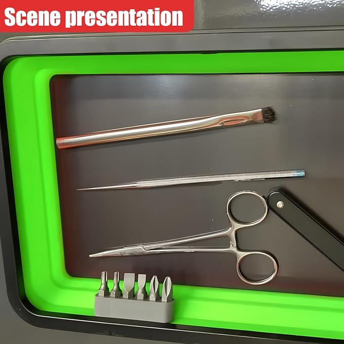 3PCS Collapsible Magnetic Parts Tray Set, Silicone Foldable Magnetic Tool Tray in 3 Different Size for Storage Organizer Screw Bolts Washers Nuts Pins & Other Small Metal Parts (Green)