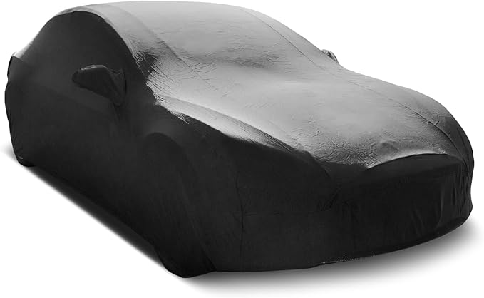 Custom Indoor Stretch Car Cover Compatible with 2017-2026 Tesla Model 3, Black, Includes Storage Bag - Soft Satin, Breathable, Dust Protection