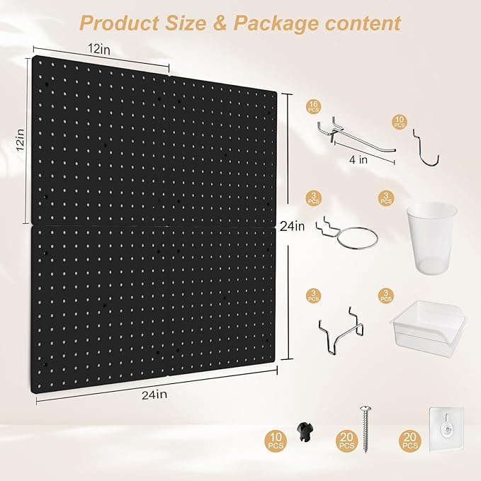 FZK Peg board Kit, Peg Board with Hooks, Includes 4 Black Pegboards and Accessories, Plastic Pegboard,Pegboard Wall Organizer, Garage Storage